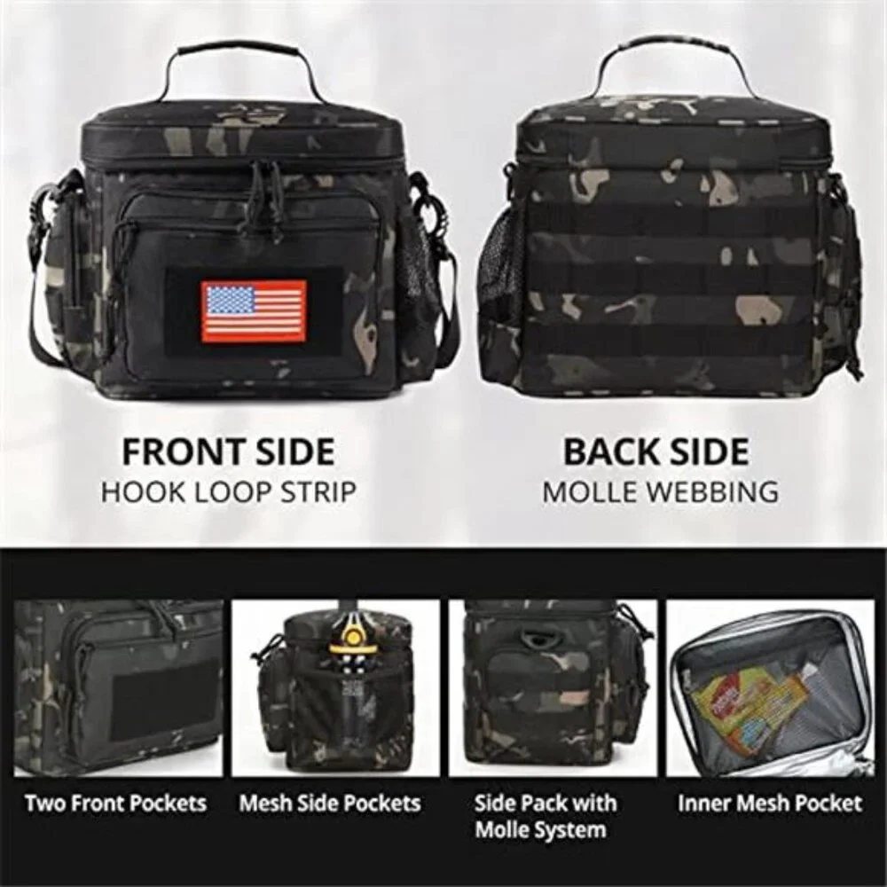 Tactical Insulated Lunch Bag Cooler MOLLE 12L Multi Pocket Work Travel Lunchbox